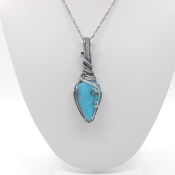 Hemimorphite Pendant Necklace | Hand Wrapped | Made in Argentium Silver
