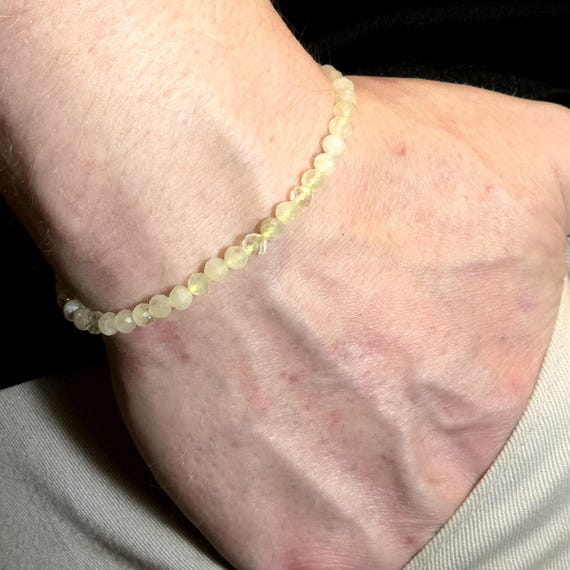 Lemon Jade Genuine Gemstone Handmade Beaded Minimalist Bracelet | 4mm | Faceted