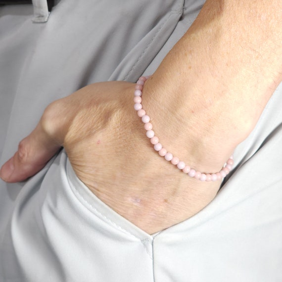 Purple & Pink Glow in the Dark Beaded Minimalist Stretch Bracelet | 4mm Genuine Natural Gemstone and Glass