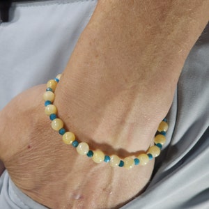 Yellow Calcite Beaded Semi-Minimalist Stretch Bracelet with Apatite | 6mm/3mm Genuine Natural Gemstone | Handmade to Order