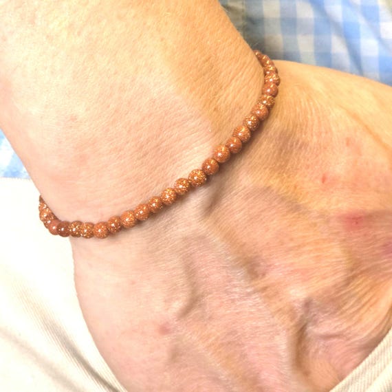 Goldstone Genuine Gemstone Handmade Beaded Minimalist Bracelet | 4mm | Round