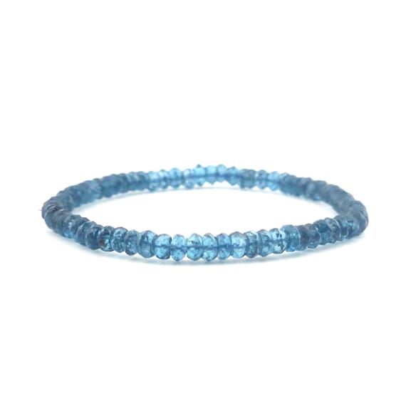 London Blue Topaz Beaded Minimalist Stretch Bracelet | 3A Quality! | 4mm Faceted Rondells | Genuine Natural Gemstone | Handmade to Order