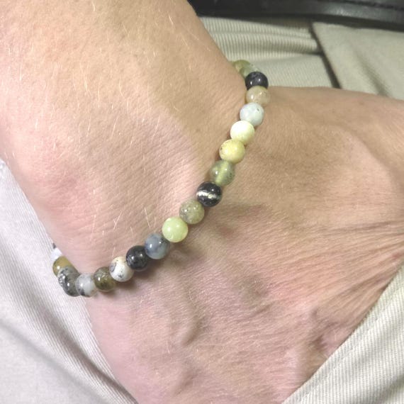 Green Opal Semi-Minimalist Stretch Bracelet | 6mm Genuine Natural Gemstone | Handmade to Order