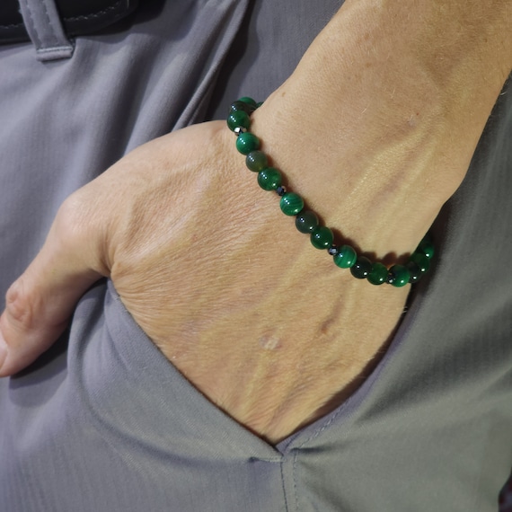 Malachite, Moss Agate & Jade Beaded Semi-Minimalist Stretch Bracelet | 6mm Genuine Natural Gemstone | Handmade to Order