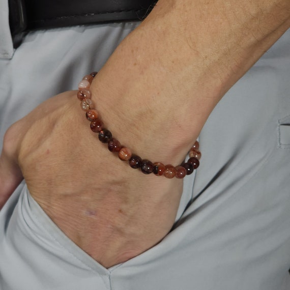 Red Fire Quartz Beaded Minimalist Stretch Bracelet | 6mm Genuine Natural Gemstone | Handmade to Order
