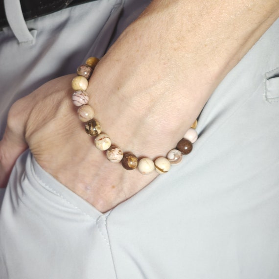 Pink Zebra Jasper Beaded Stretch Bracelet | 8mm Genuine Natural Gemstone | Handmade to Order