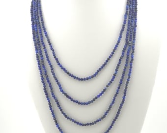 Lapis lazuli-ketting met vier strengen kralen | 17-inch echte natuurlijke edelsteen | Handgemaakt | Hypoallergene versie beschikbaar