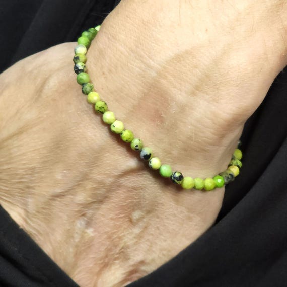 Serpentine Beaded Minimalist Stretch Bracelet | 4mm Faceted Genuine Natural Gemstone | Handmade to Order