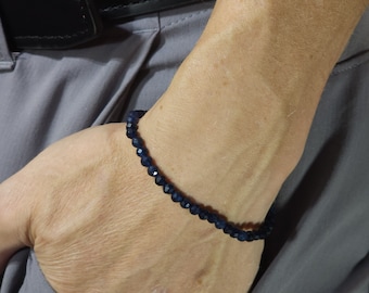 Genuine Blue Sapphire Beaded Minimalist Stretch Bracelet | 4mm Natural Gemstone | Handmade to Order