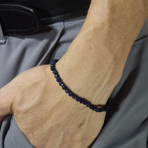 Genuine Blue Sapphire Beaded Minimalist Stretch Bracelet | Grade AAA | 4mm Natural Gemstone | Handmade to Order