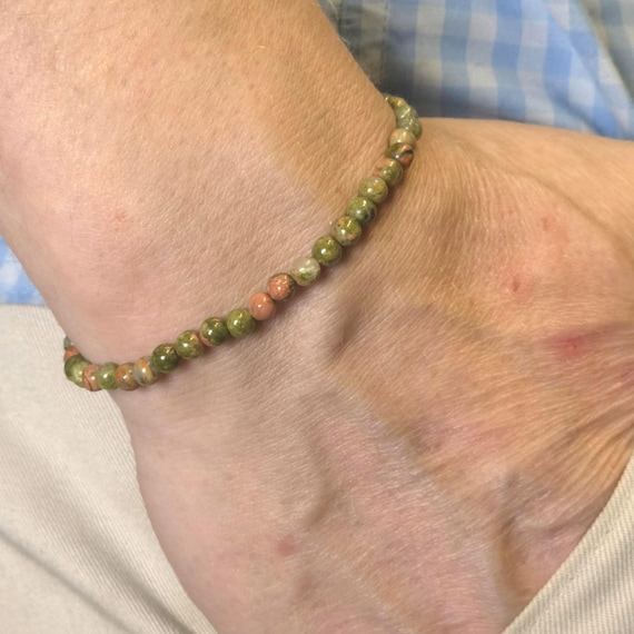 Unakite Jasper Genuine Gemstone Handmade Beaded Minimalist Bracelet | 4mm | Round