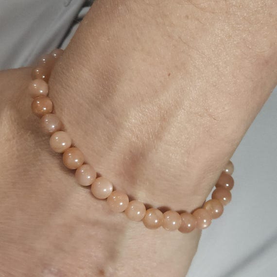 Orange Peach Sunstone Beaded Semi-Minimalist Stretch Bracelet | 6mm Genuine Natural Gemstone | Handmade to Order