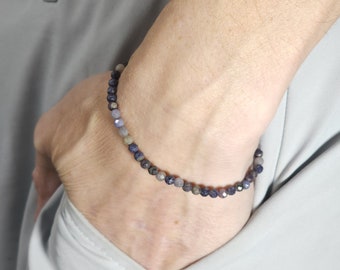 Pulseira minimalista artesanal com contas de safira azul genuína | 4 mm | Facetada | Grau A