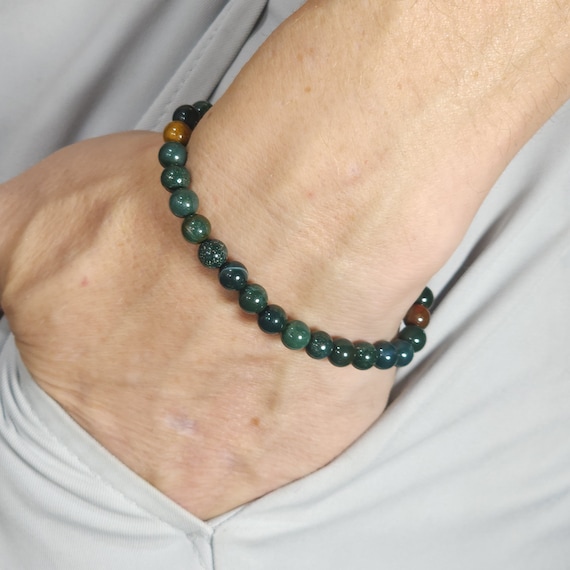 Indian Bloodstone Beaded Semi-Minimalist Stretch Bracelet | 6mm Genuine Natural Gemstone | Handmade to Order