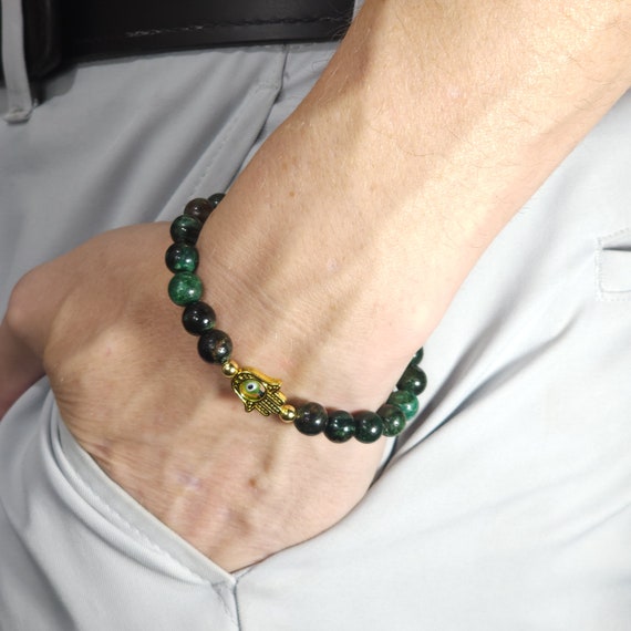 Emerald Evil Eye Stretch Bracelet | Genuine Natural Gemstone | Handmade to Order