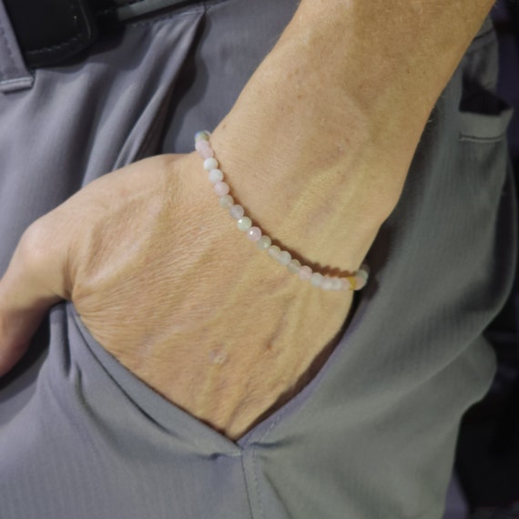 Morganite Beaded Minimalist Stretch Bracelet | 4mm Genuine Natural Gemstone | Handmade to Order
