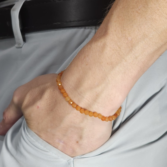 Red Aventurine Beaded Minimalist Stretch Bracelet | 4mm Faceted Genuine Natural Gemstone | Handmade to Order