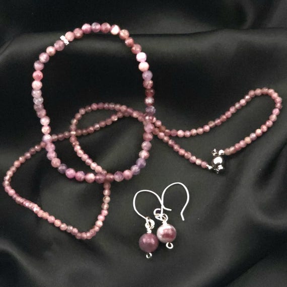 Pink Tourmaline Jewelry Set | Handmade to Order | Stretch Bracelet | Necklace | Earrings | Rose Gold Filled | Genuine Natrual Gemstone