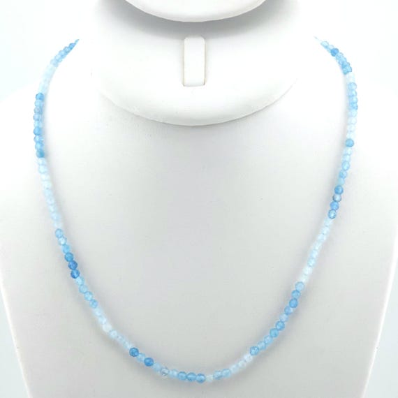 Aquamarine Beaded Necklace | Handmade | 17" Genuine Natural Gemstone
