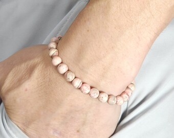 Argentinean Rhodochrosite Genuine Gemstone Handmade Beaded Bracelet | 8mm | Round