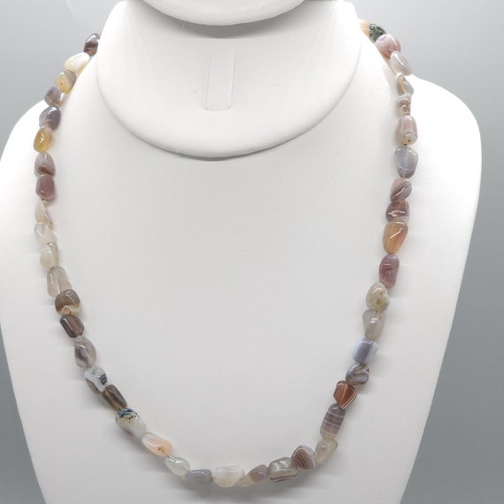 Botswana Agate Beaded Necklace | 18" Genuine Natural Gemstone