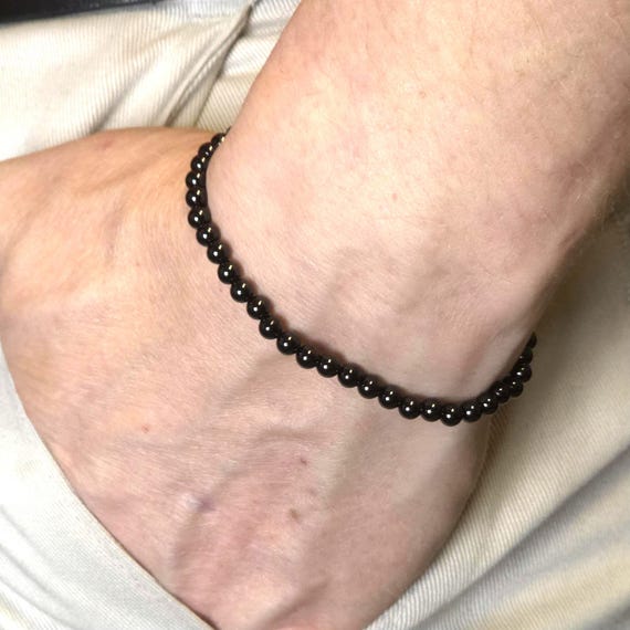 Black Tourmaline Genuine Gemstone Handmade Beaded Minimalist Bracelet | 4mm | Round
