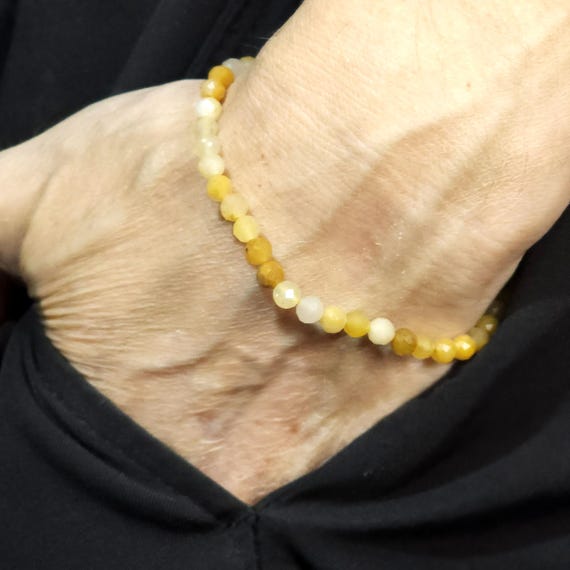 Yellow Topaz Beaded Minimalist Stretch Bracelet | 4mm Faceted Genuine Natural Gemstone | Handmade to Order