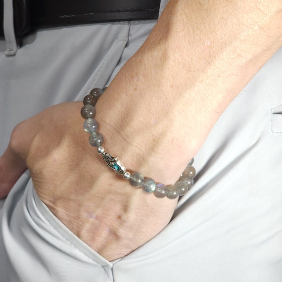 Labradorite Evil Eye Stretch Bracelet | Genuine Natural AAA Gemstone | Handmade to Order