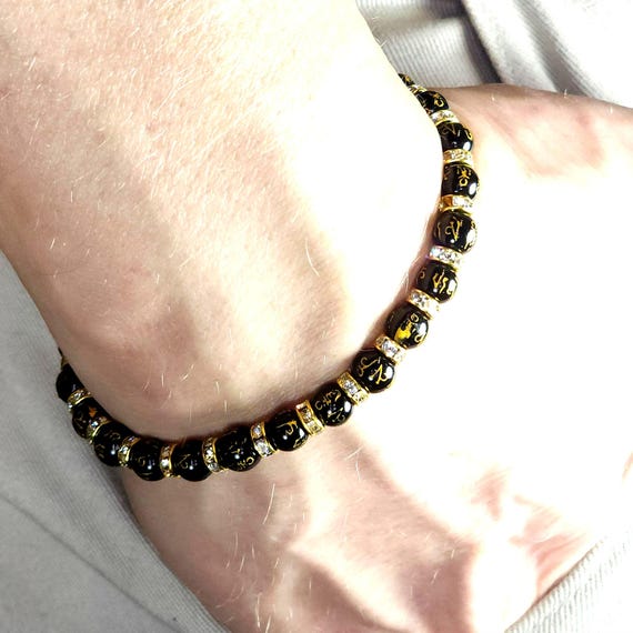 Black Onyx Fung Shui Semi-Minimalist Stretch Bracelet with Gemstone Rondell Spacers | 6mm Genuine Natural Gemstone | Handmade to Order