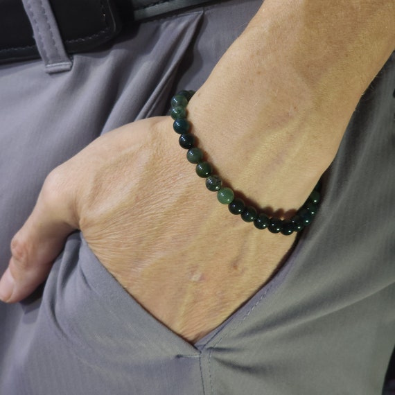 Moss Agate Beaded Semi-Minimalist Stretch Bracelet | 6mm Genuine Natural Gemstone | Handmade to Order
