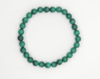 Bracciale In Malachite Naturale Con Sfere Da 6 Mm - Fatto A Mano, Lunghezza 18 Cm, Pietre Curative, Regalo In Sacchetto Organza