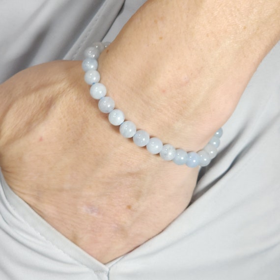 Aquamarine Beaded Semi-Minimalist Stretch Bracelet | 6mm Genuine Natural Gemstone | Handmade to Order