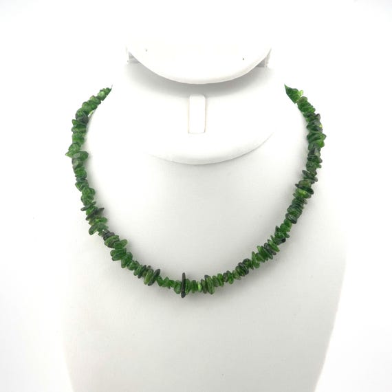 Chrome Diopside Beaded Choker Necklace | Handmade | 15" Genuine Natural Gemstone Chips