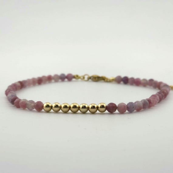 Pink Tourmaline Beaded Minimalist Anklet with Gold | Adjustable | 4mm Genuine Natural Gemstone | Handmade to Order | Hypoallergenic Optional