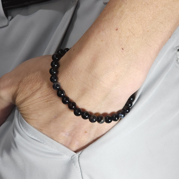 Black Striped Agate Beaded Semi-Minimalist Stretch Bracelet | 6mm Genuine Natural Gemstone | Handmade to Order