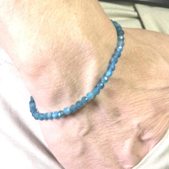 Blue Apatite Minimalist Stretch Bracelet | 4mm Genuine Natural 5A Gemstone | Handmade to Order