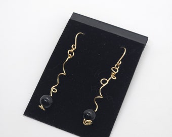 Black Tourmaline Free-form Earrings | Mismatched | Handmade in 12k Solid Gold-Filled Wire and Genuine Natural Gemstone