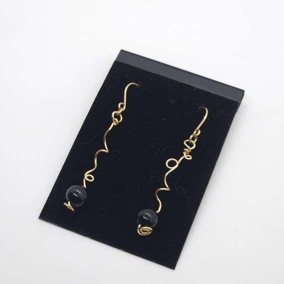 Black Tourmaline Free-form Earrings | Mismatched | Handmade in 12k Solid Gold-Filled Wire and Genuine Natural Gemstone