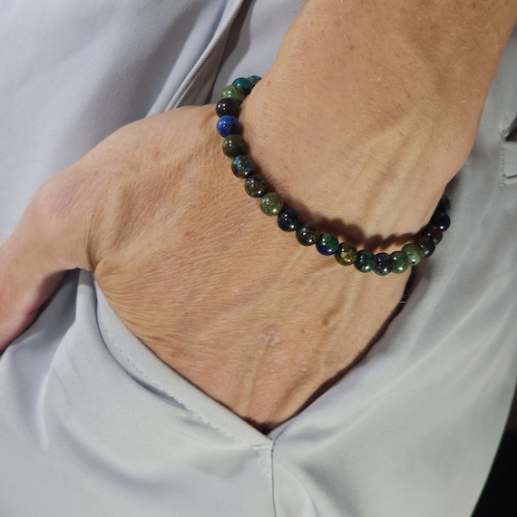 Azurite Beaded Semi-Minimalist Stretch Bracelet | 6mm Genuine Natural Gemstone | Handmade to Order