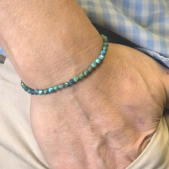Azurite Genuine Gemstone Handmade Beaded Minimalist Bracelet | 4mm | Faceted