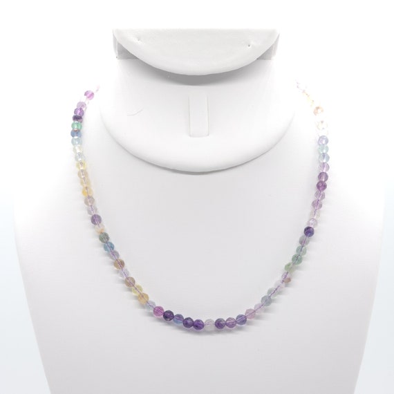 Rainbow Fluorite Beaded Choker Necklace | 15" Genuine Natural Gemstone