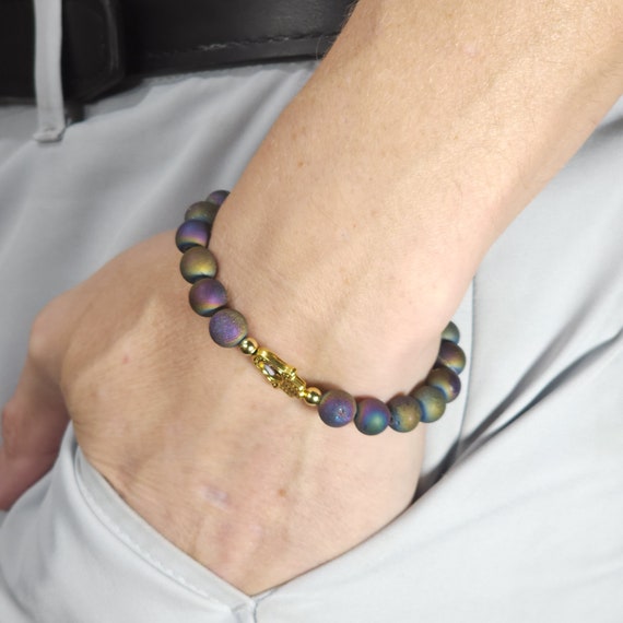 Druzy Agate Evil Eye Stretch Bracelet | Genuine Natural Gemstone | Handmade to Order