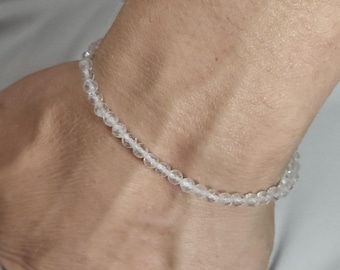 Clear Quartz Beaded Minimalist Stretch Bracelet | 4mm Faceted Genuine Natural Gemstone | Handmade to Order