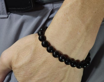 Black Onyx Stretch Bracelet | 8mm Genuine Natural Gemstone | Handmade to Order