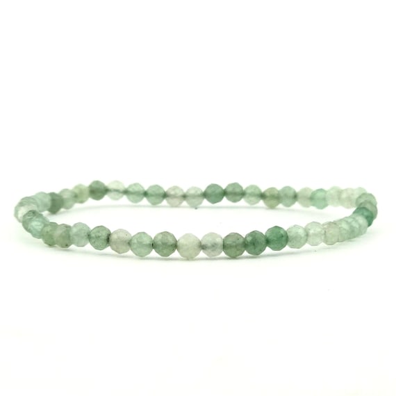 Green Aventurine Beaded Minimalist Stretch Bracelet | 4mm Faceted Genuine Natural Gemstone | Handmade to Order