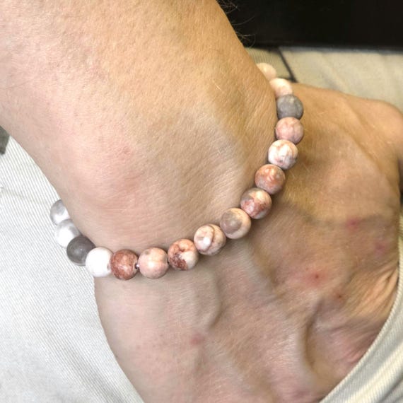 Pink Zebra Jasper Genuine Gemstone Handmade Beaded Bracelet | 8mm | Round | Matte