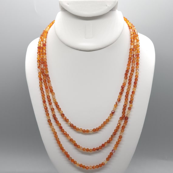 Red Agate Beaded Triple Strand Choker/Necklace | 17" Genuine Natural Gemstone
