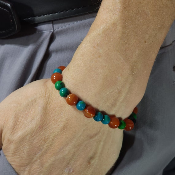 Carnelian & Phoenix Lapis Stretch Bracelet | 8mm/6mm Genuine Natural Gemstone | Handmade to Order