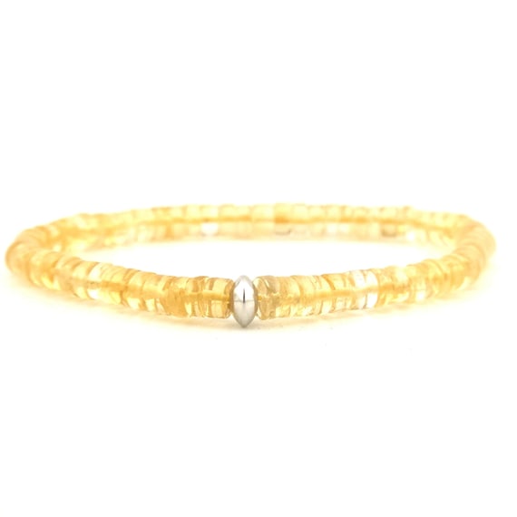 Citrine Beaded Minimalist Heishi Stretch Bracelet | 6mm Genuine Natural AAA Gemstone | Handmade to Order