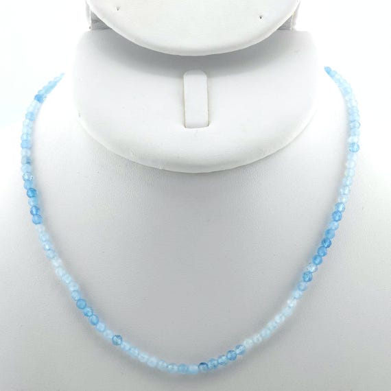 Aquamarine Beaded Choker Necklace | Handmade | 15" Genuine Natural Gemstone